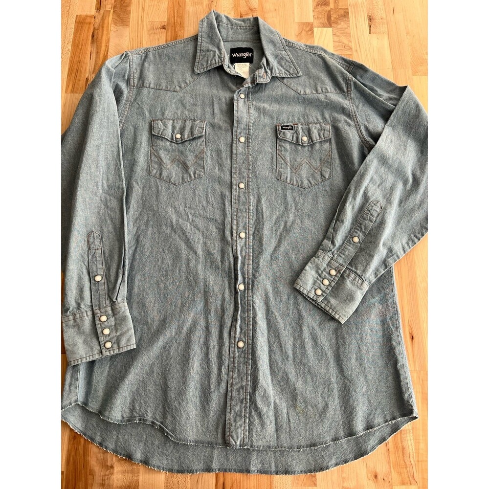 Wrangler Long Sleeve Chambray Snap Shirt Lightweight Workwear Rockabilly XLT